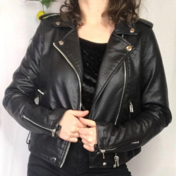 Wild Fable Womens vegan leather black moto jacket - Picture 4 of 14